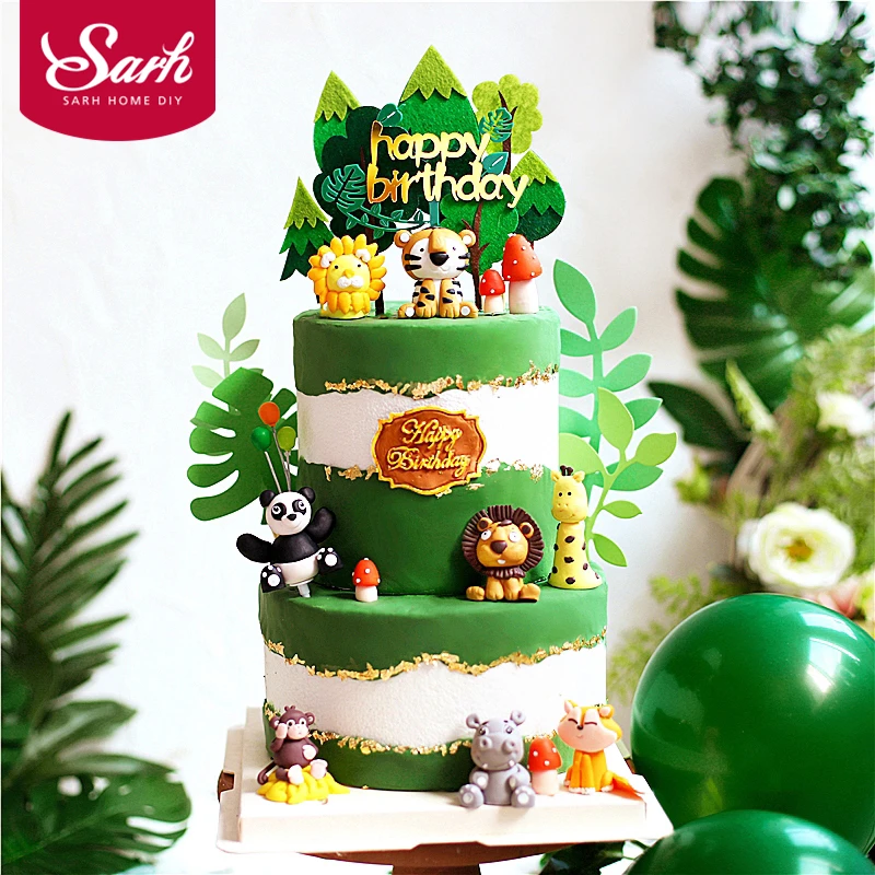 Cake-Toppers Fox-Decoration Gifts Happy-Birthday-Supplies Animals Giraffe-Lion Day-Party