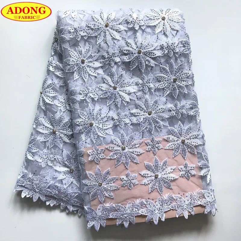 

ADONG High-end African Lace Fabric 5 Yards/pcs French Tulle Lace With Rhinestone Nigeria Net Lace For Party Dresses