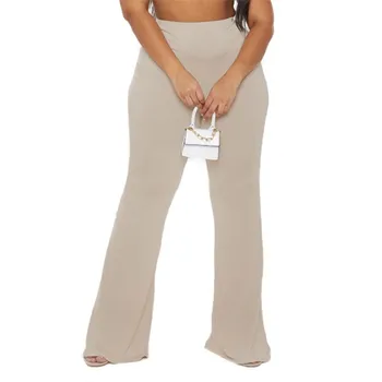 

Summer Plus Size Fashion Solid 3XL-7XL Elastic Waist Large Size High Waist Overweight Woman Casual Flare Pants Lady Trousers
