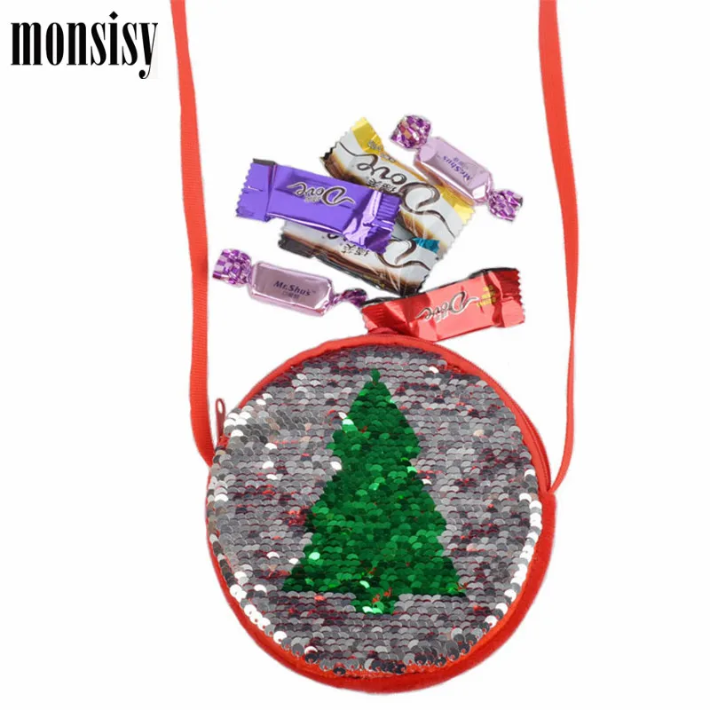 Monsisy сумки через плечо для мальчиков и девочек, сумки для детей, рождественский подарок, Детские блестящие сумки-мессенджеры с рождественской елкой, кошелек для монет