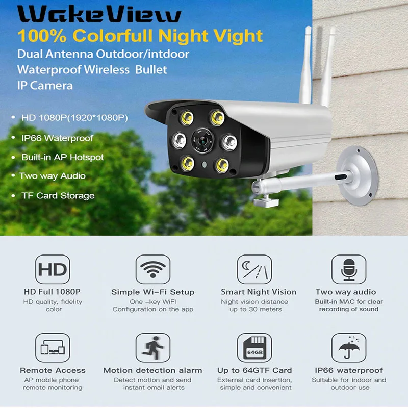 

WakeView 2MP 1080P IP Camera Wifi ONVIF Wireless HD Waterproof Camera Surveillance Outdoor Security Camera IR LED Night Vision
