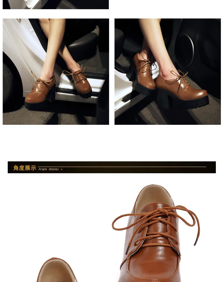 Г. Новые туфли на толстой подошве на высоком каблуке Женская обувь в британском стиле Осенняя повседневная женская обувь на шнурках с круглым носком для студентов
