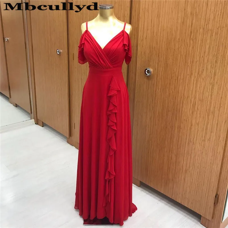 Mbcullyd шифоновое платье подружки невесты длинное ТРАПЕЦИЕВИДНОЕ красное свадебное платье дешевая распродажа Vestidos de fiesta de noche