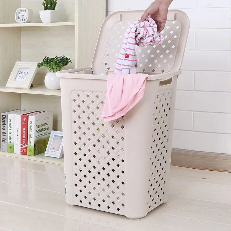 

Foreign Trade Home with Lid Plastic Rattan Laundry Basket Dirty Clothes Storage Basket Clothes Toy Storage Basket