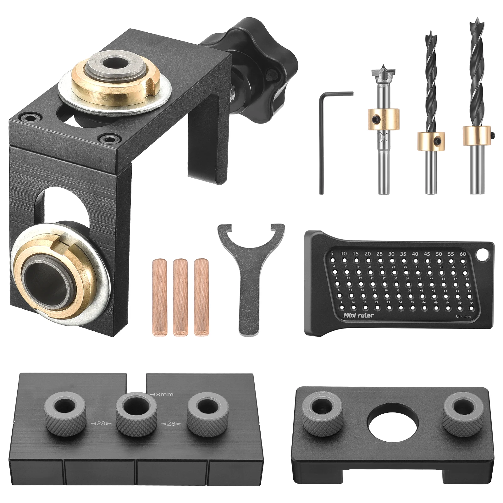 cheap!!!- 3 in 1 Kit 8/10/15mm Woodworking Doweling with Positioning
Clip Adjustable Drilling Guide Puncher Locator Carpentry Hole Jig