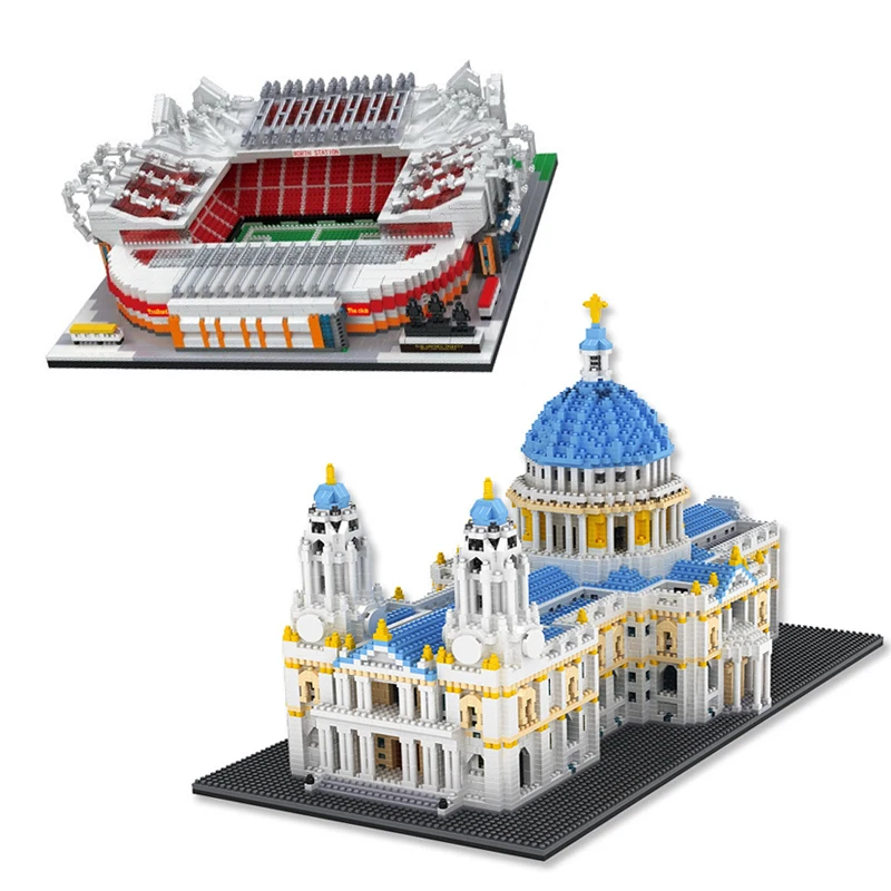 6300pcs Mini Blocks Architecture Building Toy Stadium Model Brinquedos Football Field Old Trafford Kids Present for Man Gifts | Игрушки и