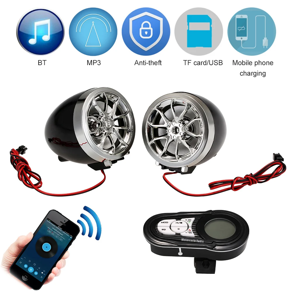 

Motorcycle Mutilmedia MP3 Player Speakers Audio FM Radio Security Alarm Wireless BT Remote with USB TF Card Slot