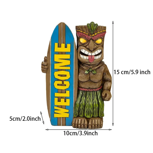 Tiki Welcome Surfboard Szobor Beltéri Szabadtéri Otthoni Dekoráció Kerti Figurák Tornác Kézműves Háztáji Terasz Gyanta Gyep Útvonal - Image 2