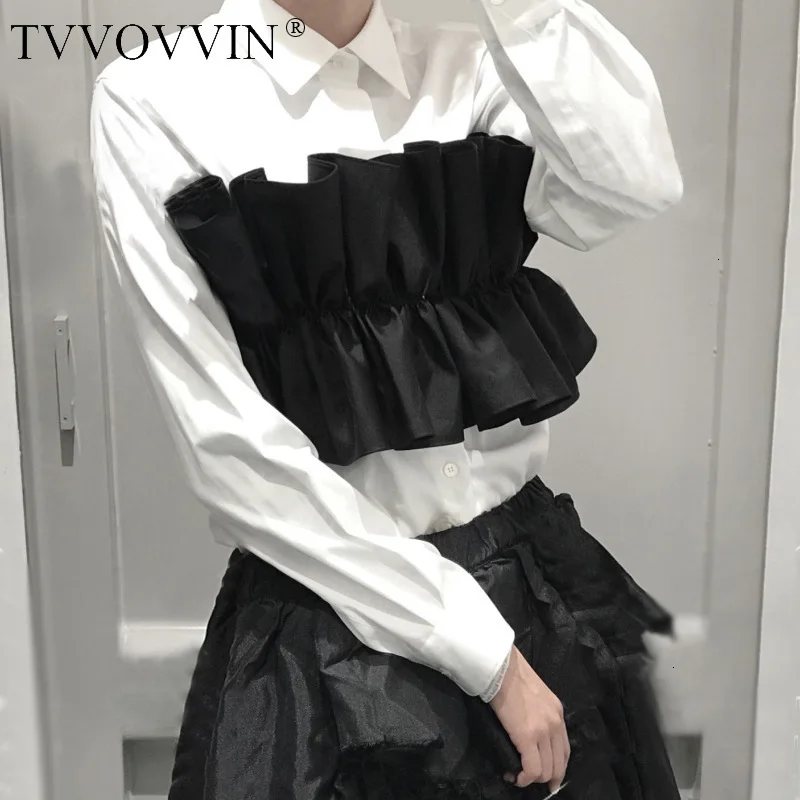 TVVOVVIN/рубашка с оборками в стиле пэчворк; Цвет черный, белый; женские топы; Блузы с длинным рукавом; универсальная блузка для отдыха; 2019X420