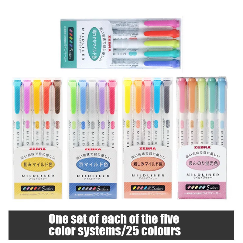 25pcs 1 25 шт./компл. Zebra Mildliner лайнер двуглавый текстовый маркер крюковая ручка Милая ручка для художественного письма Zebra Mildliner японские канцелярские принадлежности - Цвет: 25pcs 1