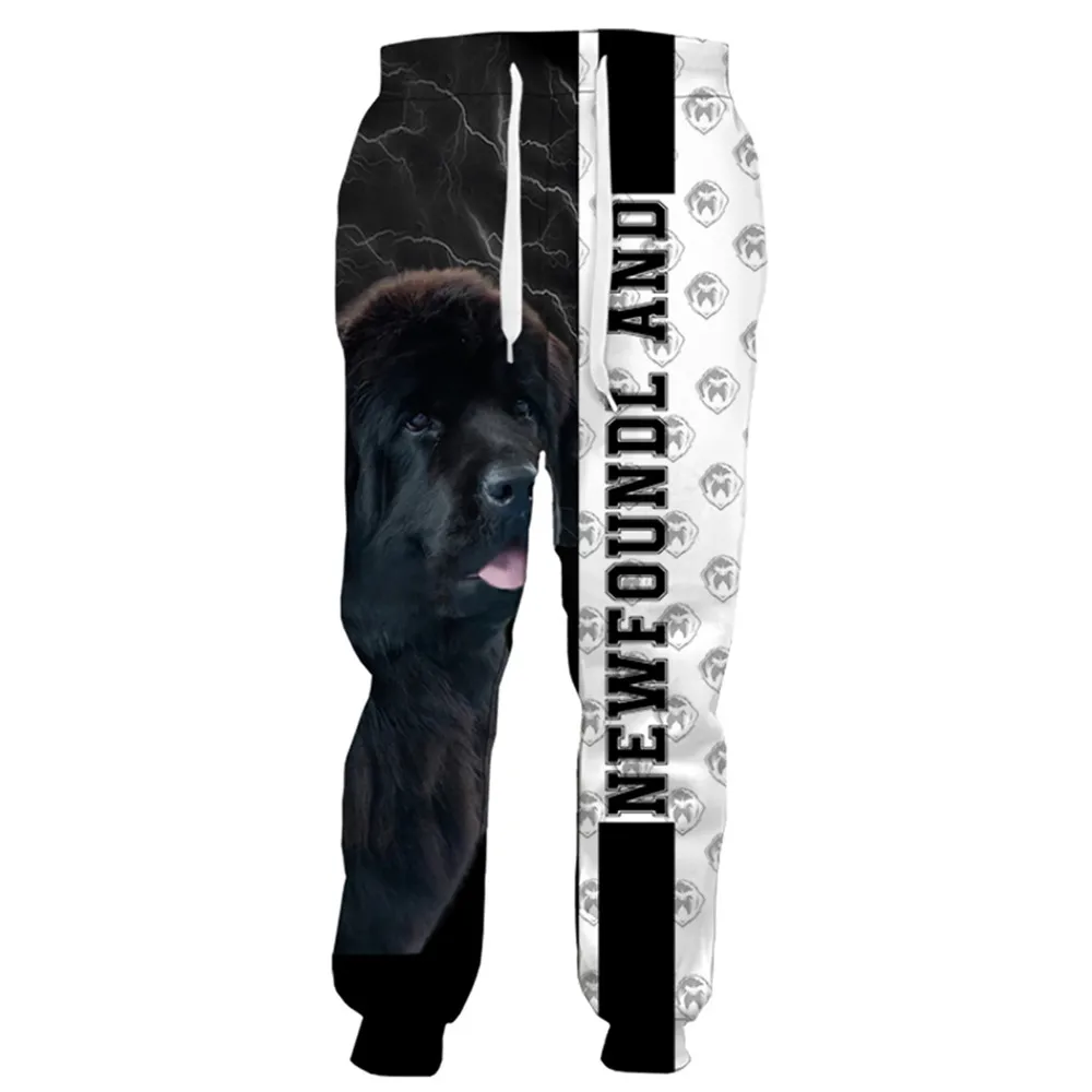 

HX Newfoundland Dog Printed Pants 3D Graphic Striped Letter Splicing Sweatpants Elastic Trousers Joggers Harajuku Streetwear