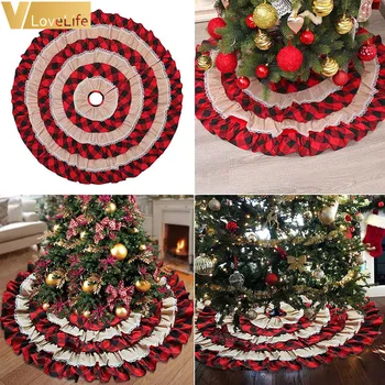

Christmas Tree Skirt Xmas Tree Decoration Ruffled Double Layer Trim Christmas Tree Decor Red-Black Plaid 48 INCH