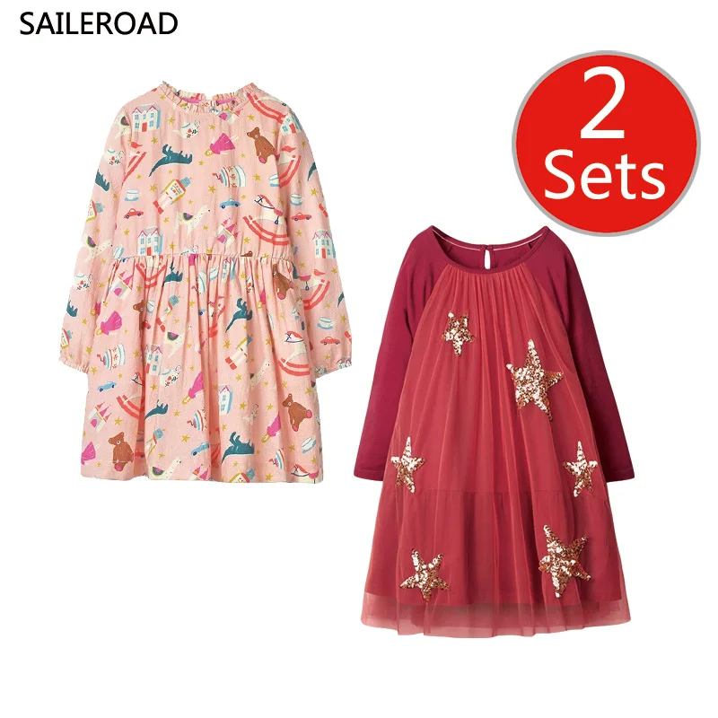 1158-1178 SAILEROAD/комплект из 2 предметов, кружевные платья для девочек детское платье с длинными рукавами платье принцессы для маленьких девочек осенние хлопковые детские рождественские костюмы - Цвет: 1158-1178