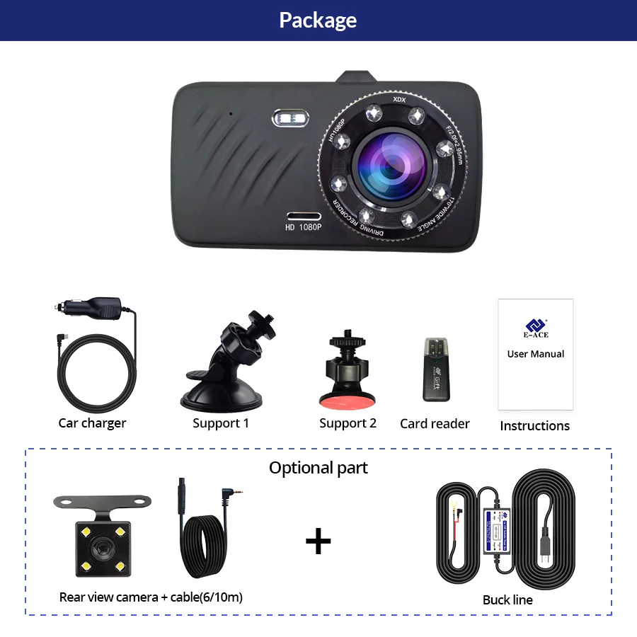 E ACE Видеорегистраторы для автомобилей 4 0 Inch Mini Dashcam Full HD 1080P Dash Камера видео