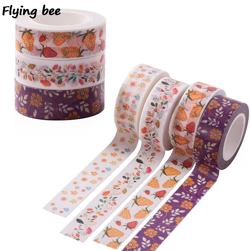 

10pc/lot Flyingbee 15mmX5m Paper Washi Tape Floral Strawberry Fashion Adhesive Tape DIY Sticker Label Masking Tape X0490