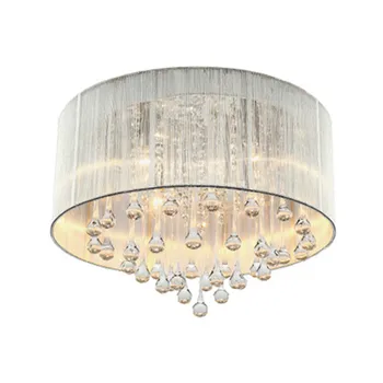 

Modern brief fashion crystal chandeliers light fixture home deco living room fabric lampshape LED E14 bulb chandelier lamp