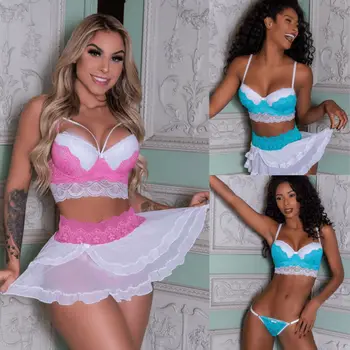 

US Women Sexy-Lingerie Nightwear Dress Babydoll G-string Underwear Lace Bra Set