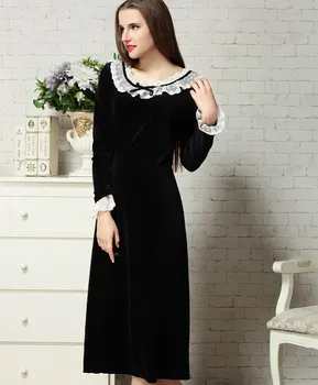 

2019 winter Velvet Thickened Nightdress Warm Palace Princess French Women casual Nightwear Elegant Home Dess Clothes