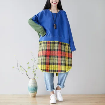 

One Shirt With Water Lattice Sweater Split Joint Hit Color Personality Dress Round Neck Woman Will Code Stray Remember