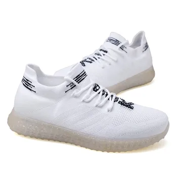 

Men's flying woven breathable sneakers fashion coconut shoes personality jelly crystal bottom casual shoes