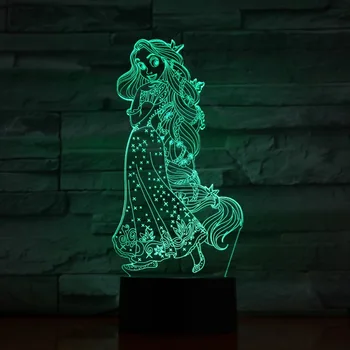 

3D LED Nightlight Figure Multicolor Change Mood Visual RGB Table Night Light Gift Long Hair Beauty Girl Smart Phone Control Lamp