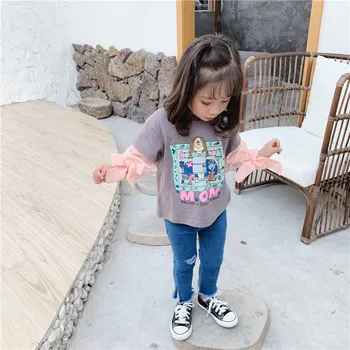 

2019 Autumn New Arrival Korean style cartoon printed matching princess fashion all-match t-shirt for cute sweet baby girls