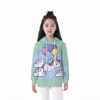 

Kids Clothes Boy Girl Hooded Sweater Baby Fall Winter Knitting Sweatshirt Green Balloon Unicorn Leisure Home Clothes