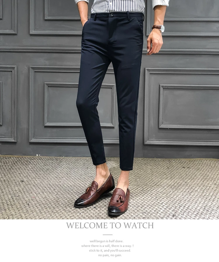 Летние мужские тонкие брюки, мужские Смарт повседневные брюки, клетчатые тонкие летние новые модные мужские деловые брюки, черные темно-синие