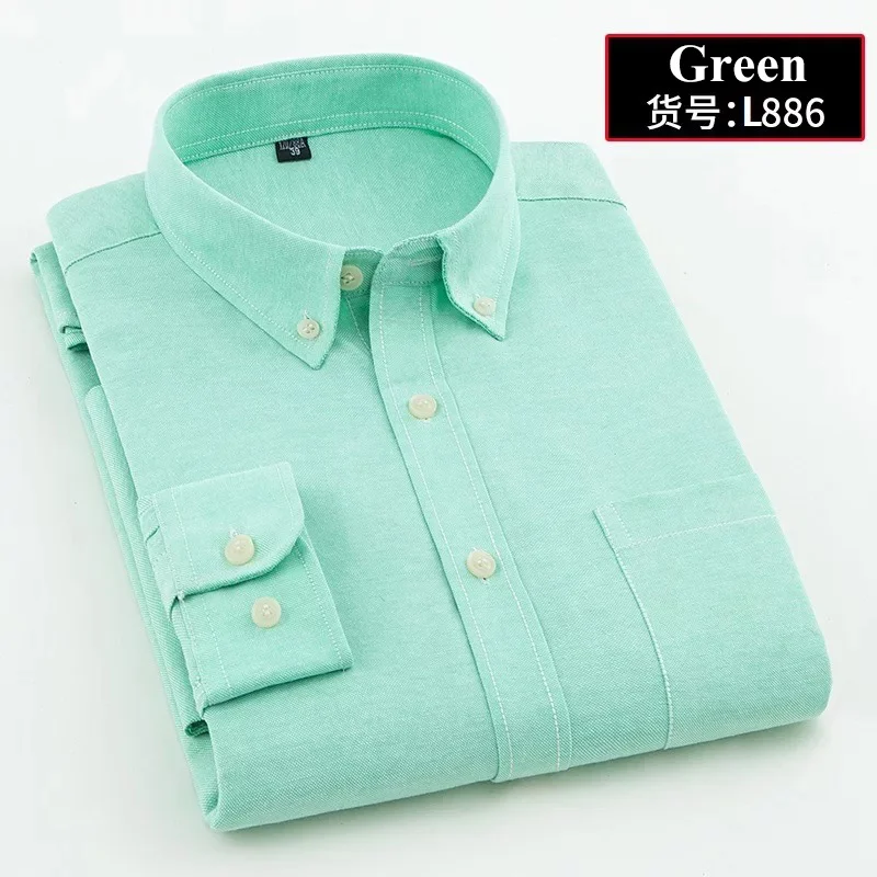 Новая однотонная хлопковая рубашка для мужчин, мужская рубашка с длинными рукавами, Мужская оксфордская Повседневная приталенная рубашка для мужчин, платье - Цвет: Green