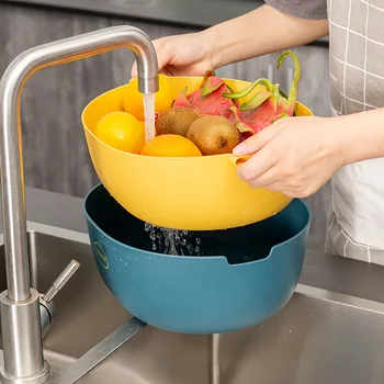 

ADOREHOUSE Double Layers Plastic Vegetable Basket Nodic Style Multi-function Household Storage Container Kitchen Colanders