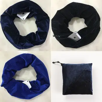 

Unisex Winter Thick Velvet Striped Infinity Scarf Zipper Pocket Warm Loop Shawl 19QF