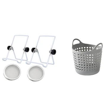 

1 Pcs Household Storage Baskets Receiving,Gray & 1 Set Stainless Steel Can Lids for Jar Canning Organic