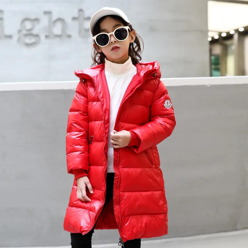 Winter new thick warm children's sports down jacket big girl girl long white duck down hooded down jacket children's clothing - Цвет: Red