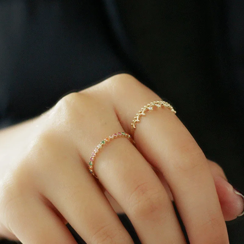 여성을위한  여러 가지 빛깔의 지르콘 크라운 손가락 반지 14k 골드 도금 보석 선물