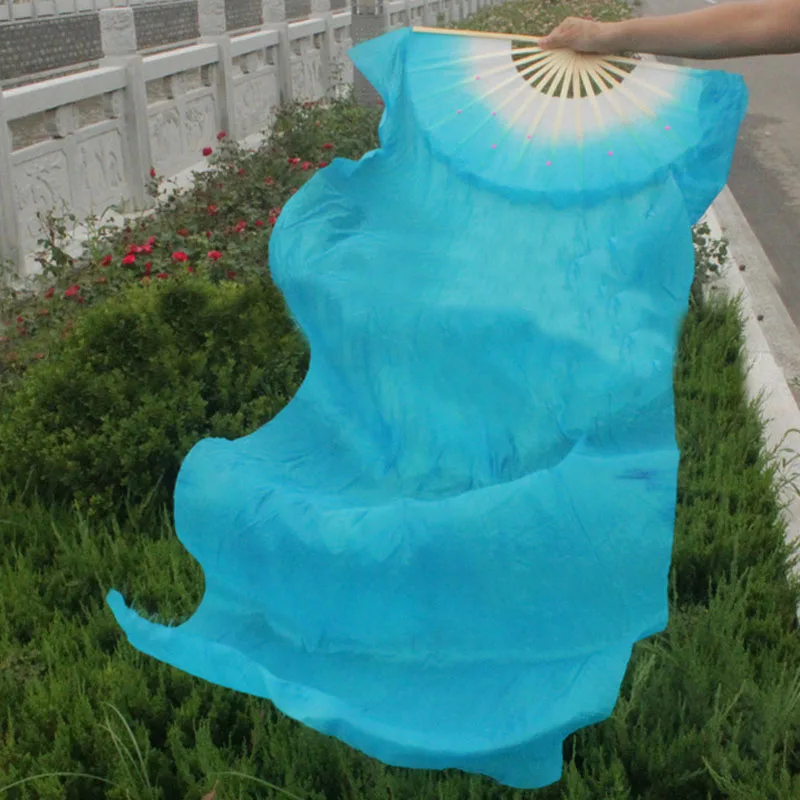 

High Quality 1.8m Hand Made Colorful Belly Dancing Bamboo Long Silk Fans Veils Dance Fan