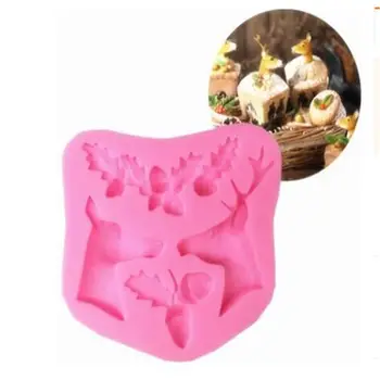 

Hot Sell Popular 3D Christmas Elk Deer Acorn leaves Fondant Silicone Mold Soap Cake Baking Moulds Cake Decorating Tools