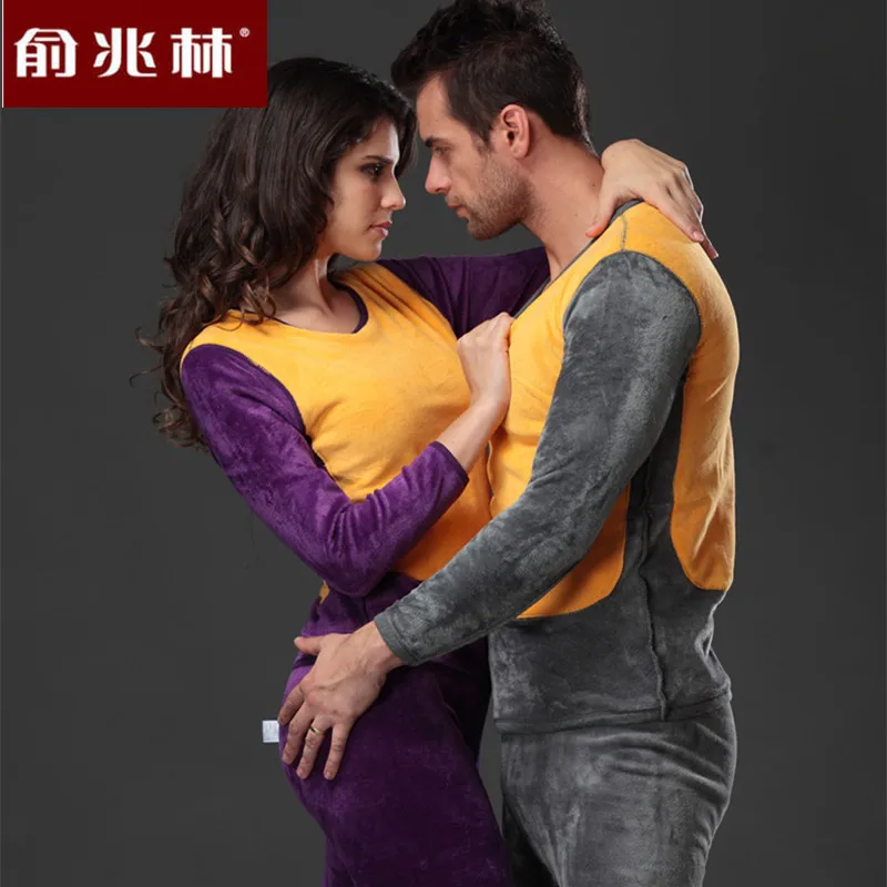

Thermal Underwear Cotton Golden Flower Thick plus Velvet Kneecap Warm Women's MEN'S Suit