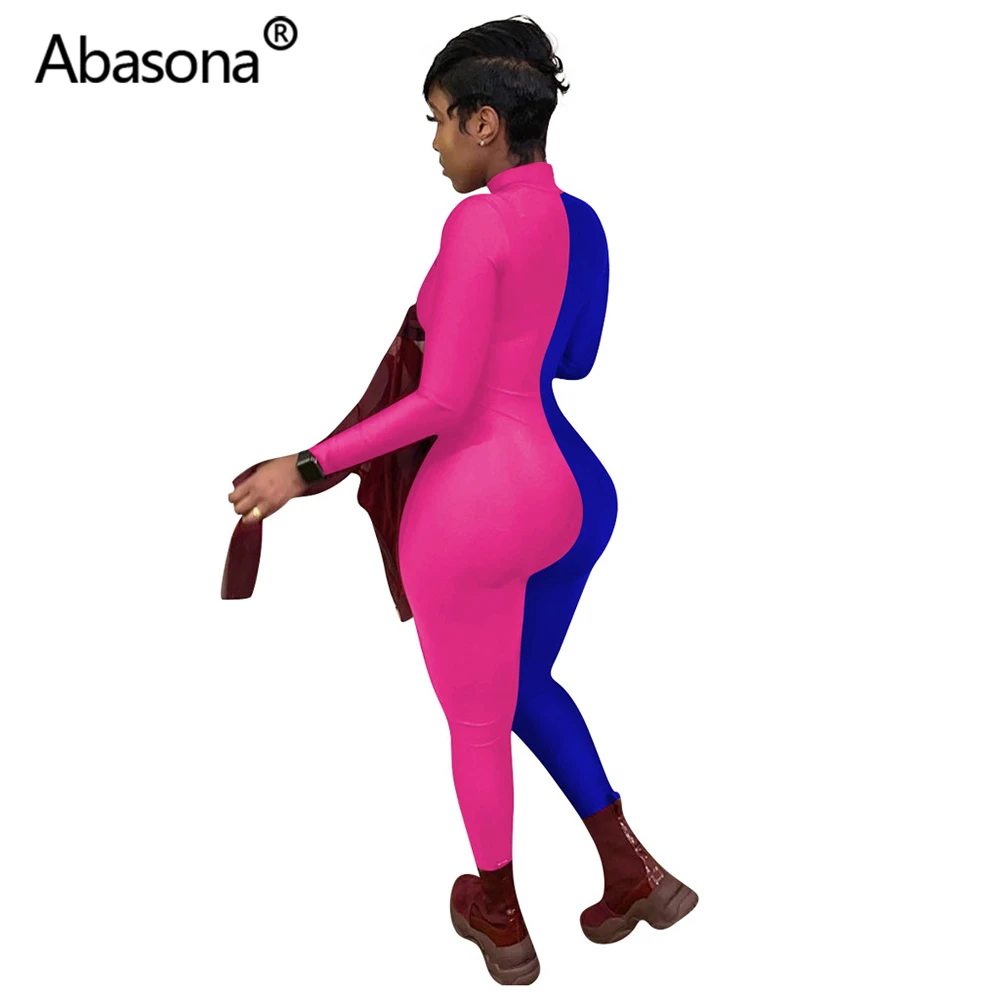 Abasona, осенне-зимний сексуальный Облегающий комбинезон с длинным рукавом в стиле пэчворк, женский комбинезон, Обтягивающие Комбинезоны, комбинезон, вечерние комбинезоны для ночного клуба