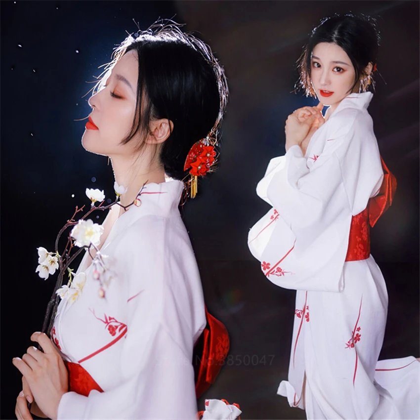 Japanese Kimono Japanese Style Traditional Kimono Casual Samurai Women Ladies Geisha White Haori Yukata Bowknot Loose Clothes