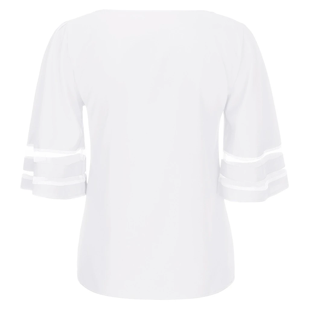 JAYCOSIN Fashion Loose Blouse Female V Neck Mesh Panel Blouses 3/4 Bell Sleeve Casual Loose Blouse Patchwork Ladies Girls 802