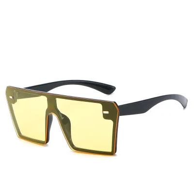 Большие Квадратные Солнцезащитные очки для женщин Роскошные брендовые модные плоские красные черные прозрачные линзы цельные мужские солнцезащитные очки UV400 - Цвет линз: Black yellow