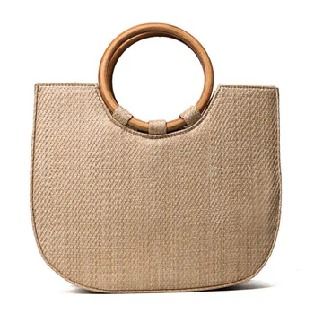 

Women's Straw Handbag Wood Tote Beach Messenger Tote Rattan Woven Handmade Knitted Straw Women Shoulder Bag Bohemia Bag
