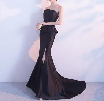 

Black Long Dress Top Quality Strapless High Slit Sexy Bodycon Elegnat Evening Party Dresses
