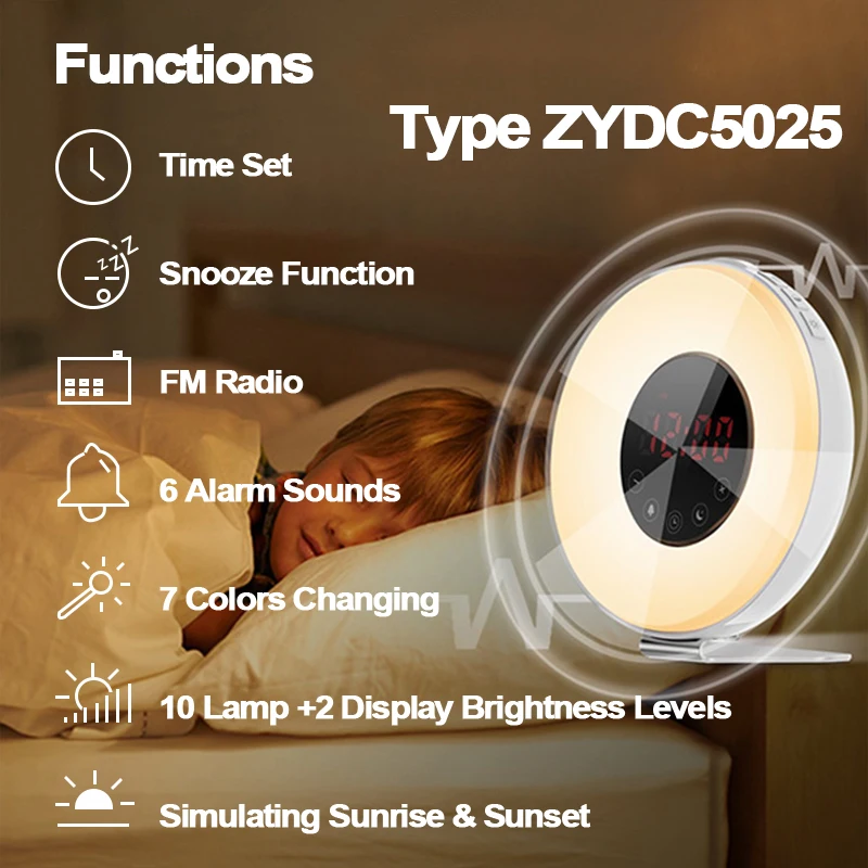 Wake Up Light Alarm Clock W/ Sunrise Sunset Simulator 6 Natural Sounds