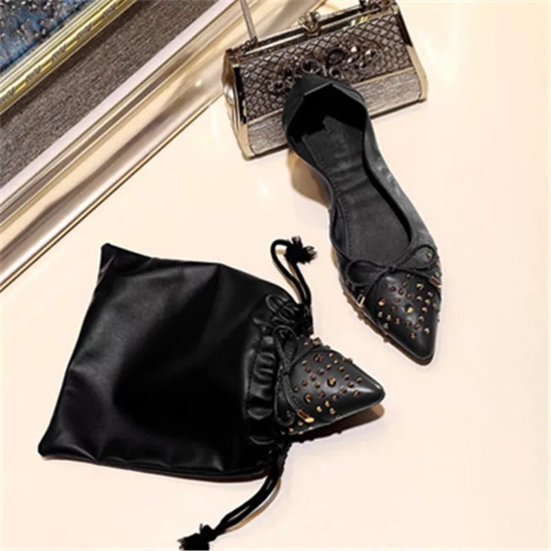Женские балетки на плоской подошве; scarpe donna; женская обувь с острым носком; chaussures femme; с бантом-бабочкой; Buty Damskie; женская обувь на плоской подошве с заклепками - Цвет: AS SHOW
