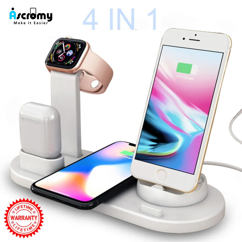 Беспроводная зарядная док-станция 4 в 1 для Apple Watch 3 2 Airpods iPhone X XS Max XR 8 Plus Qi Быстрое