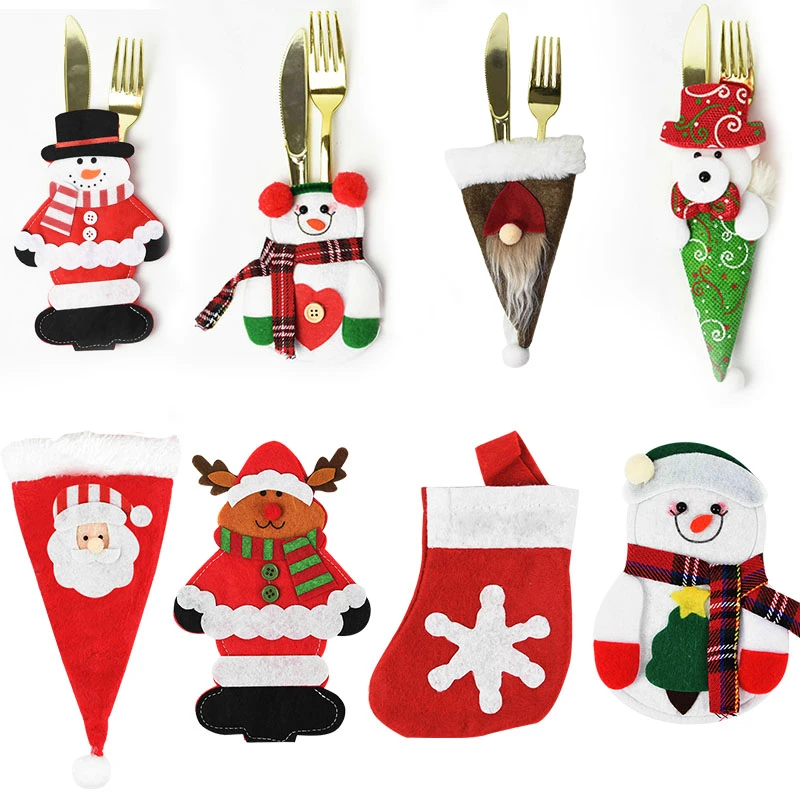 1pcs New Year Chirstmas Tableware Holder Knife Fork Cutlery Set Skirt