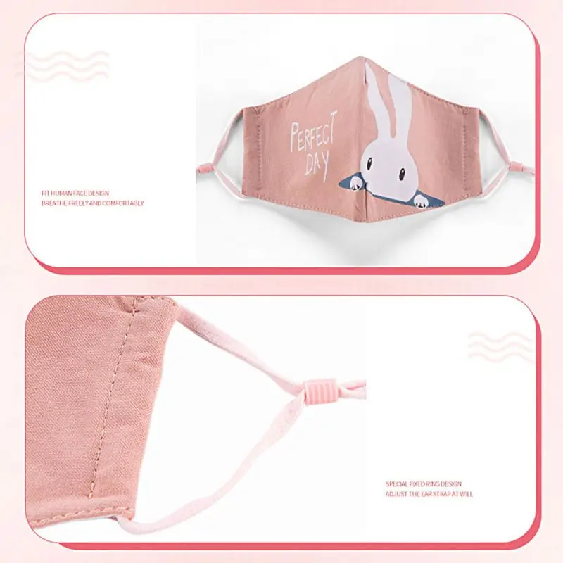 Korean Women Girls Cotton Earloop PM2.5 Mouth Mask Three Layer Cartoon Long Rabbit Ear Anti Pollution Respirator With Filter