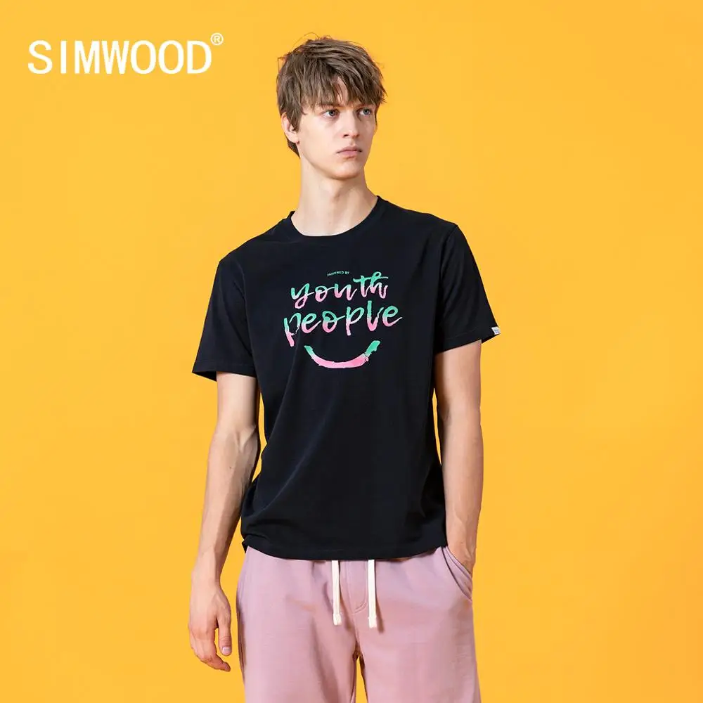 SIMWOOD 2021 летняя новая мужская футболка с буквенным принтом модные тонкие