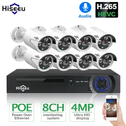 Hiseeu HD 8CH 4MP POE камера безопасности Системы комплект H.265 POE IP Камера открытый Водонепроницаемый Главная видеонаблюдения сетевое записывающее